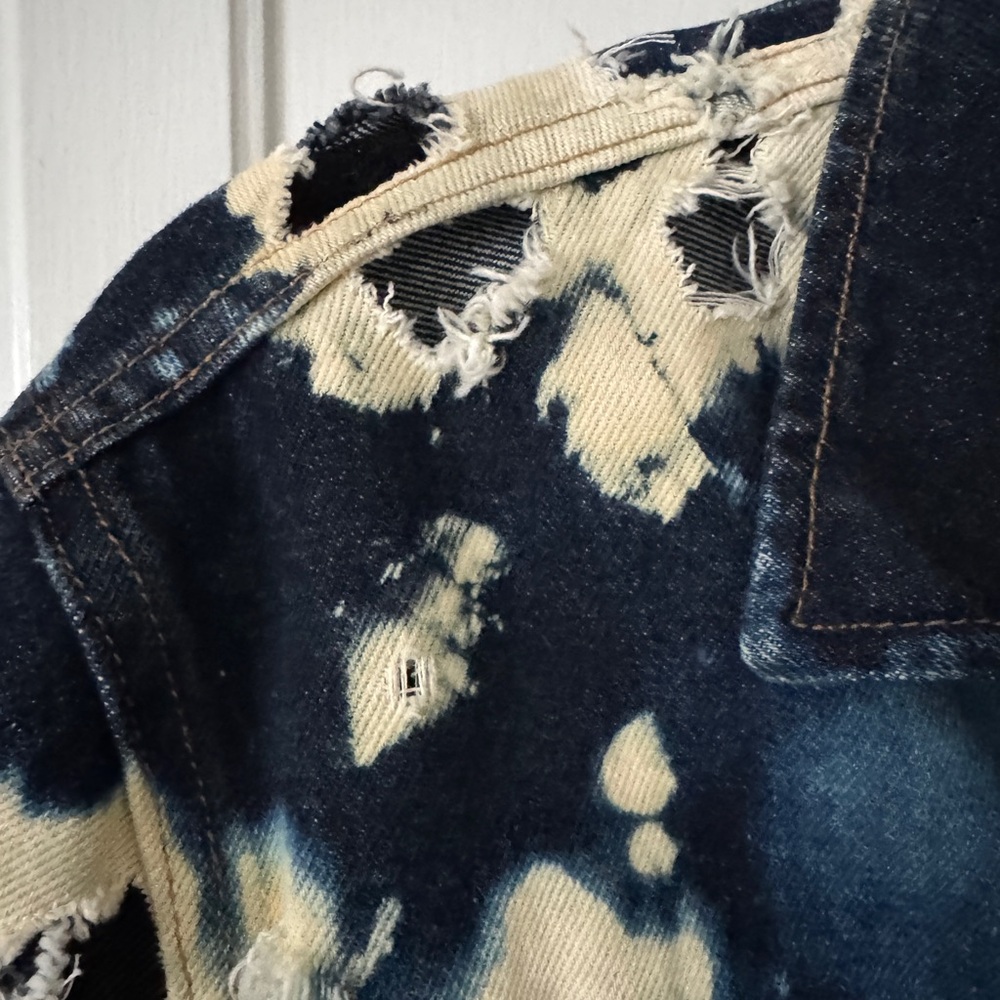 Distressed Tie-Dye Denim Jacket Artisan Made Unique - Picture 4 of 16
